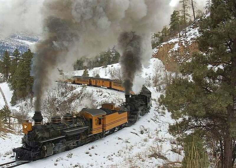 Steam Train in Snow — Yellow