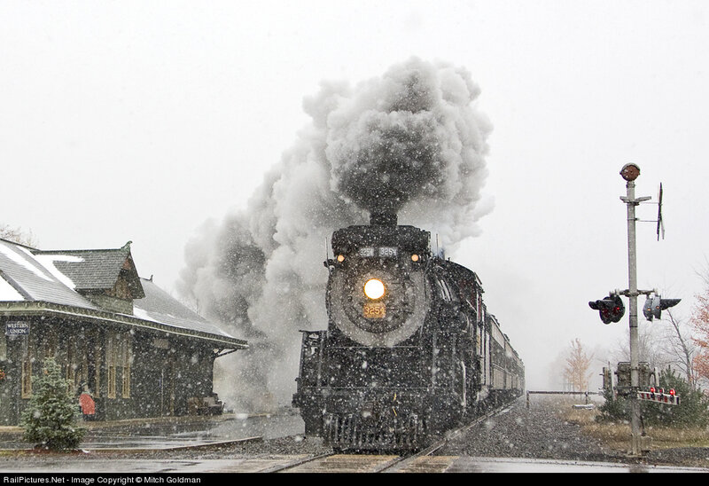 Steam train in snowstorm