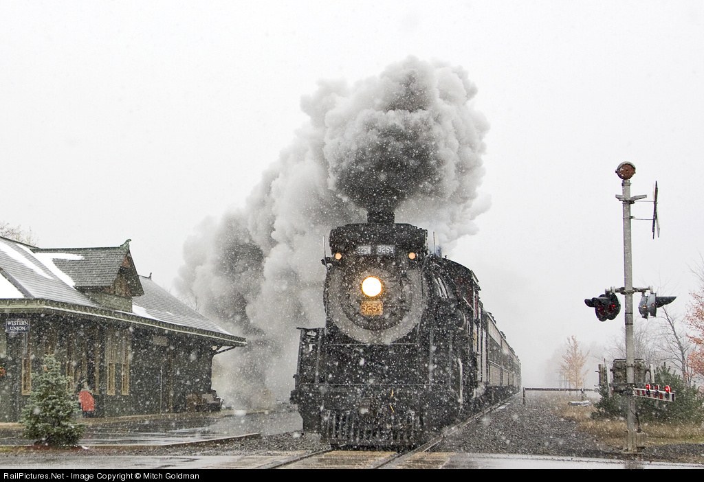 Steam train in snowstorm
