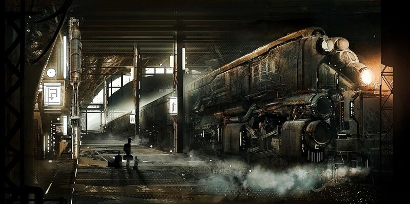 Steam Train in Station — Black