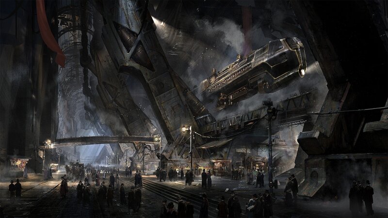 Steam Train in Station — Gray, Dramatic
