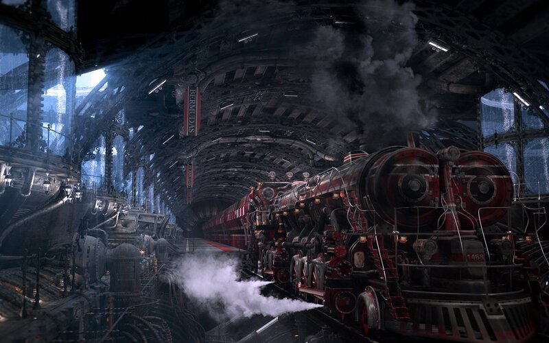 Steam Train in Station — Red