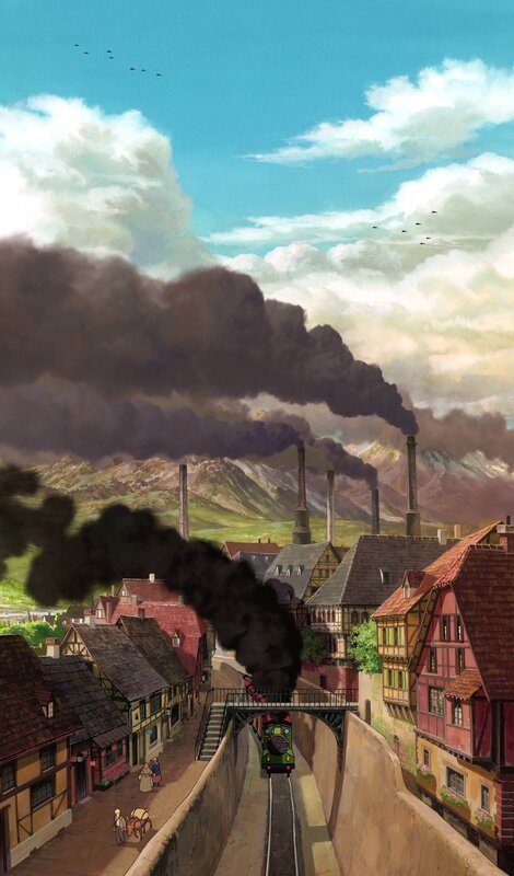 Steam Train in Town