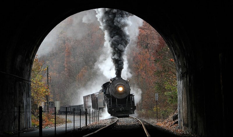 Steam Train in Tunnel — Black