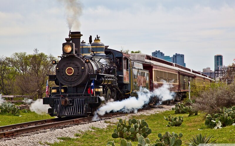 steam train in urban setting