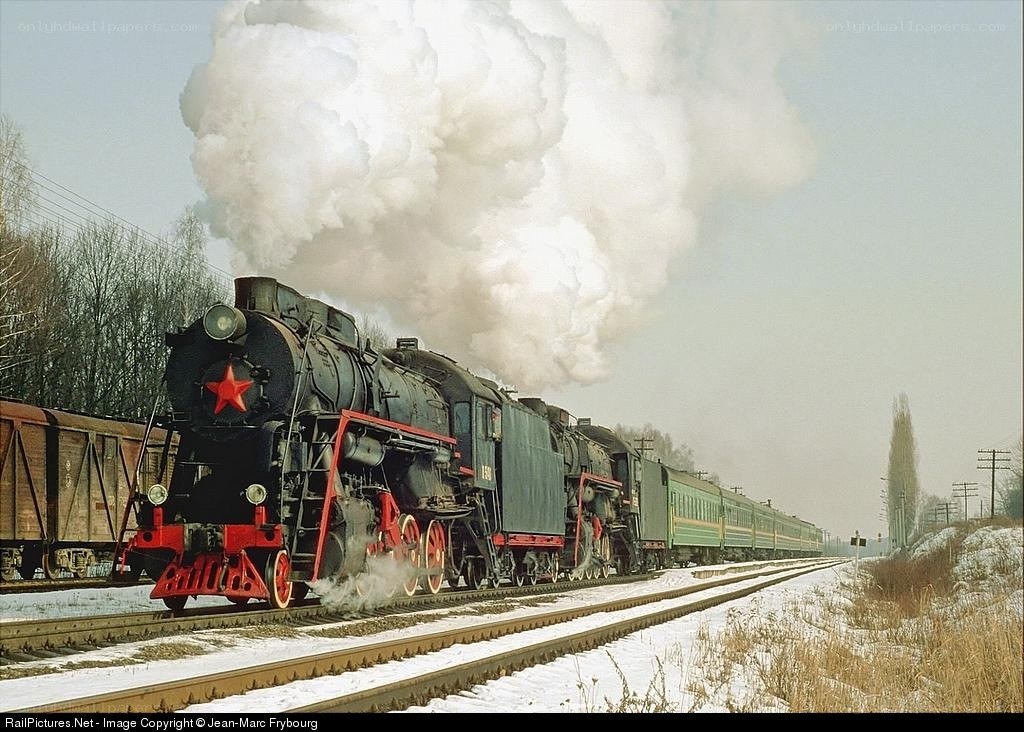 Steam train in winter