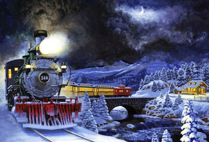 Steam Train in Winter — Blue, Dramatic