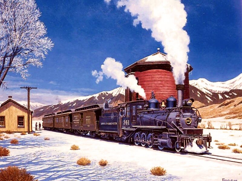 Steam Train in Winter — Blue, Serene