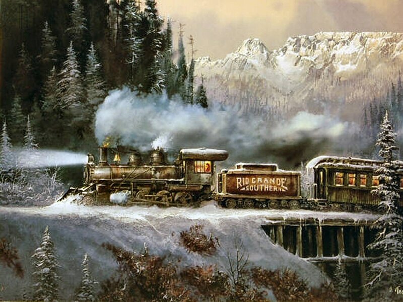Steam Train in Winter — Brown