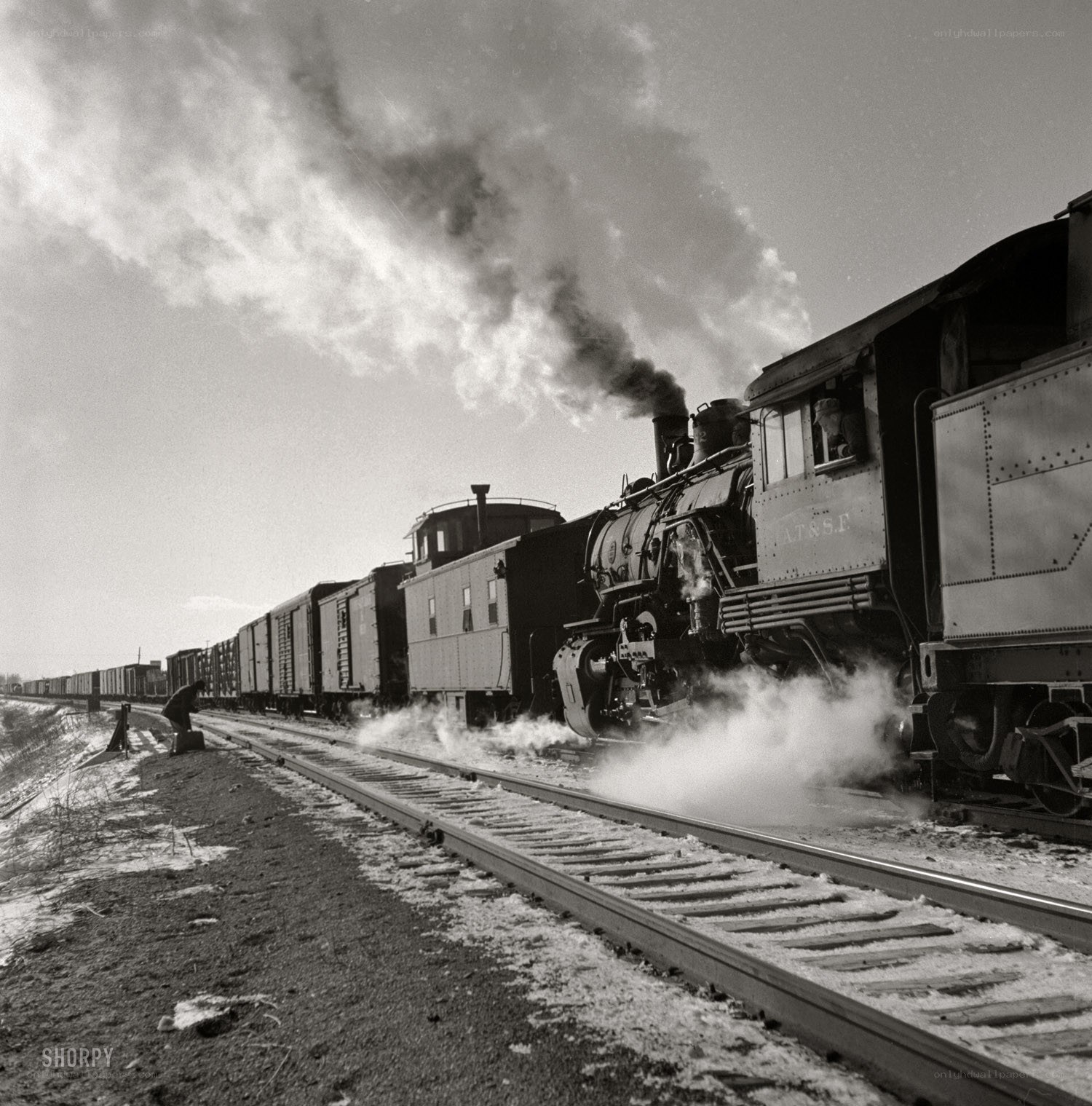 Steam train in winter
