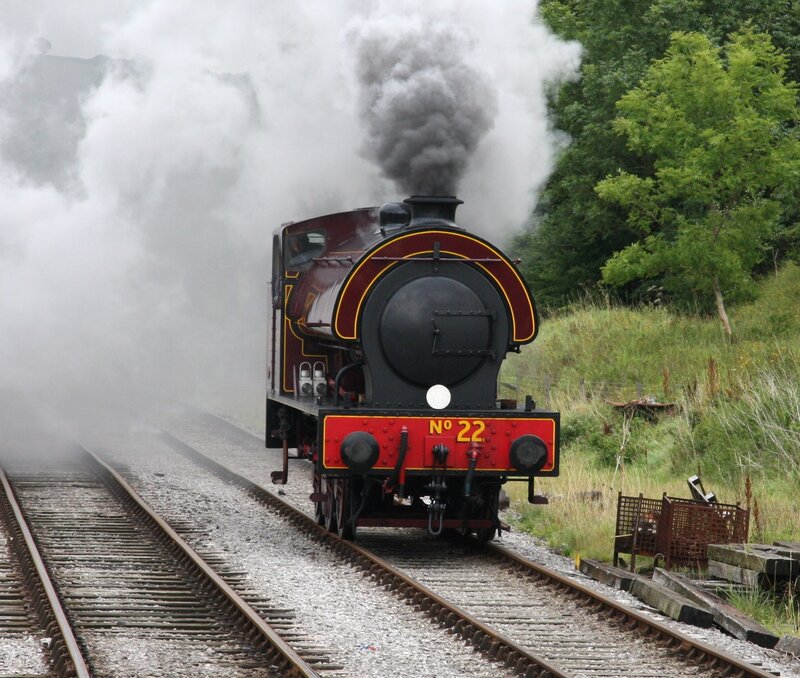 Steam train No. 22 on tracks