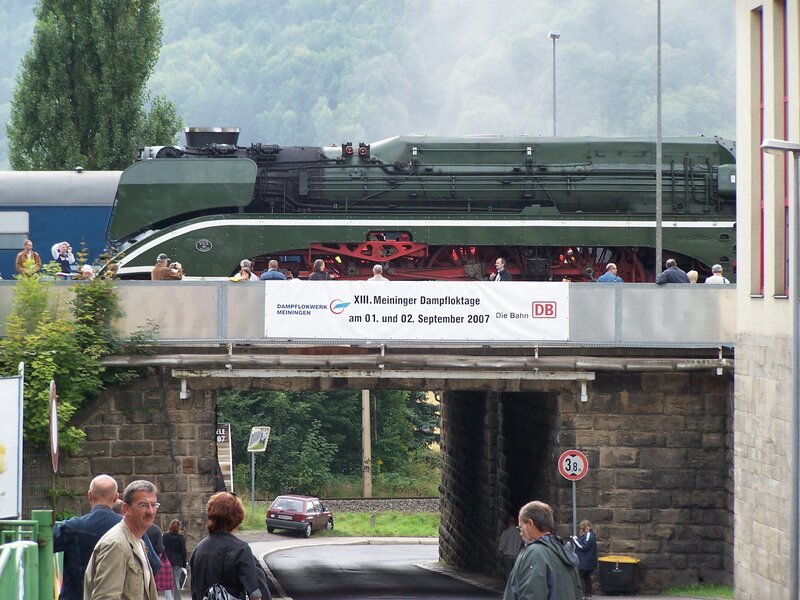 Steam train on a bridge