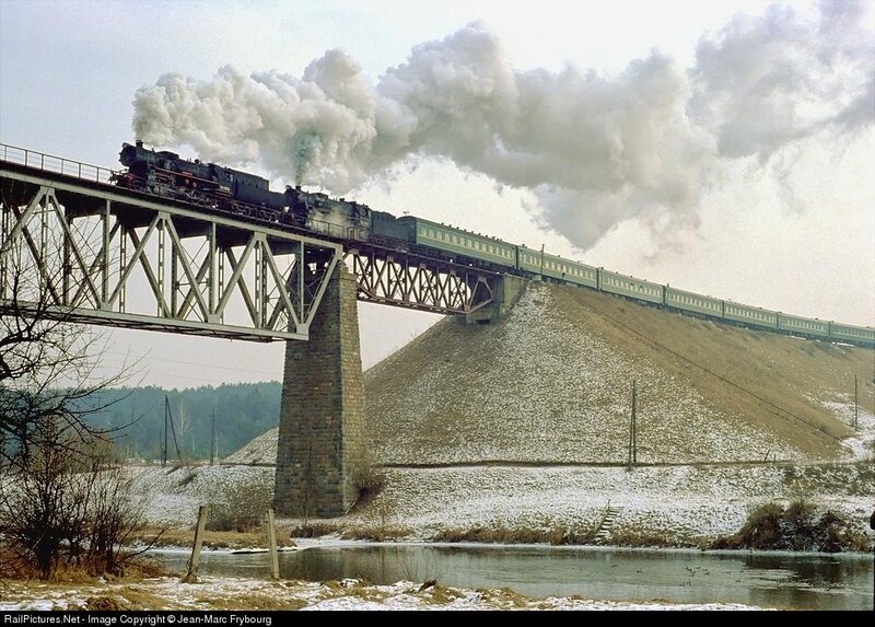 Steam train on a bridge