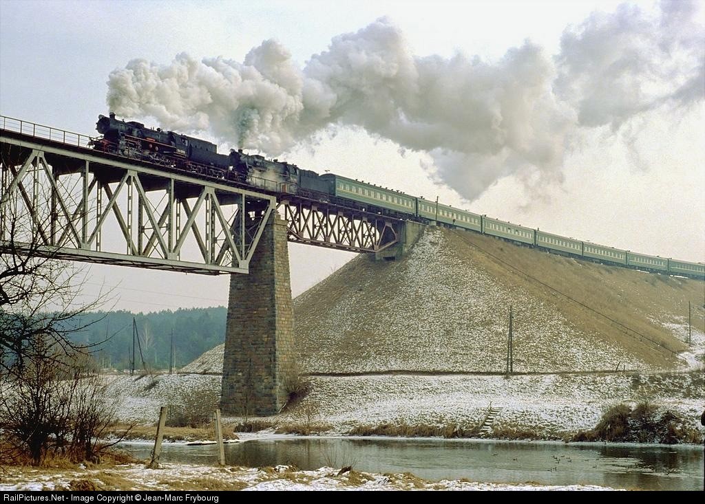 Steam train on a bridge