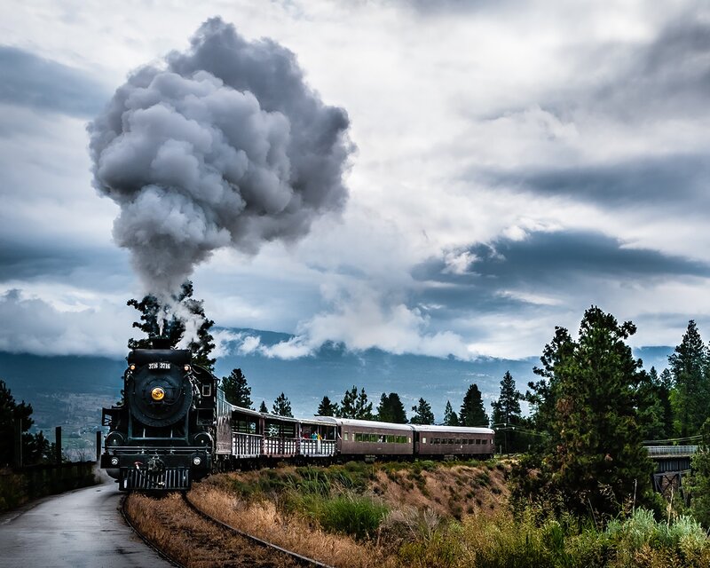 Steam train on a cloudy day
