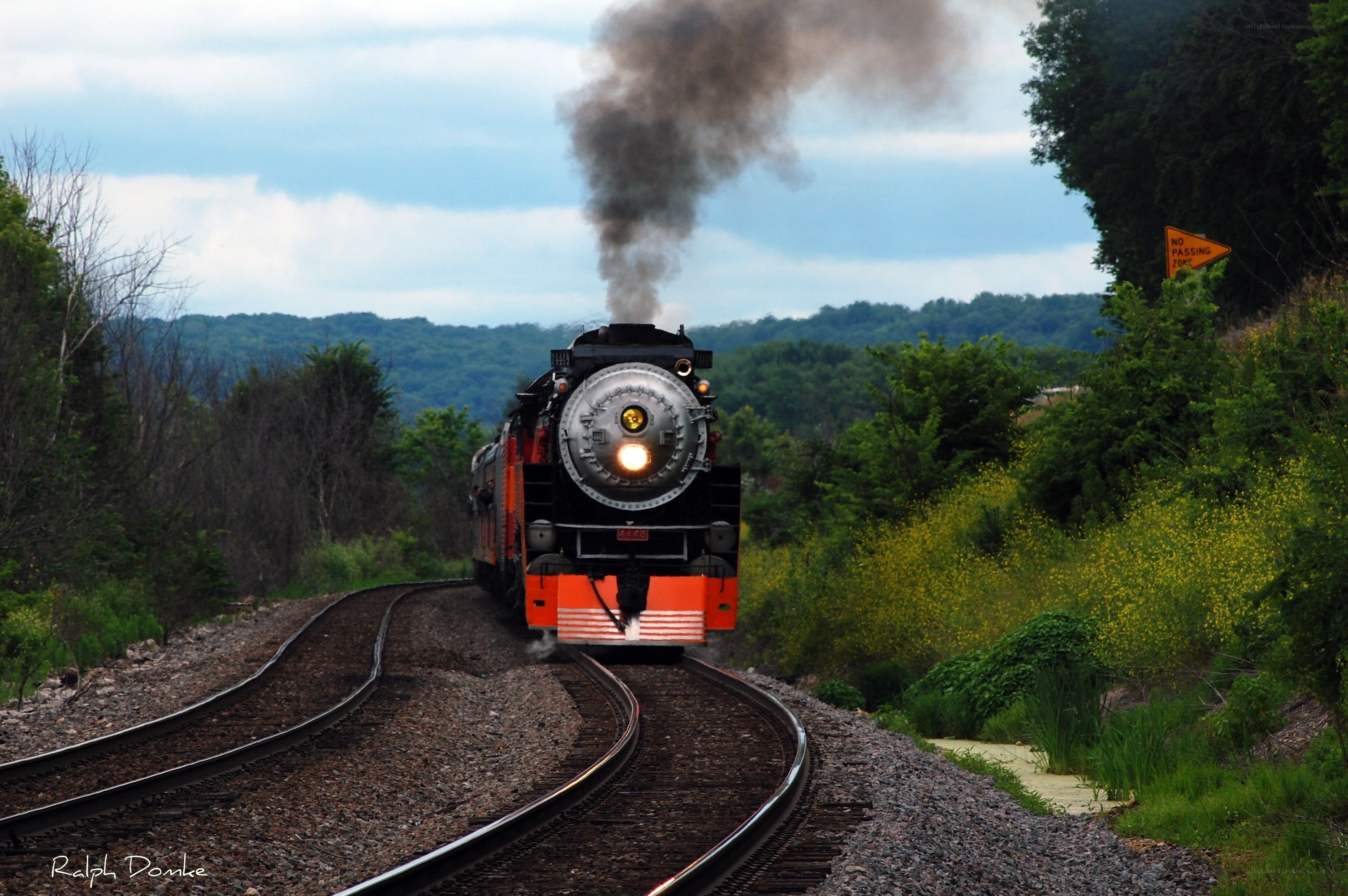 Steam train on a curving track