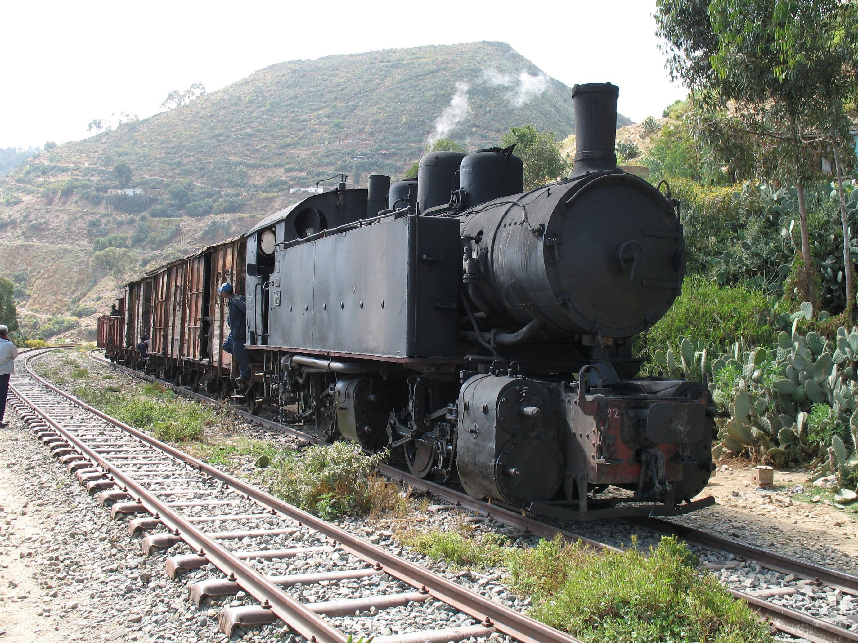 Steam train on a mountain track