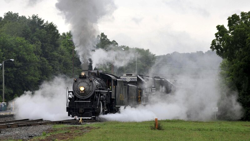 Steam train on a track
