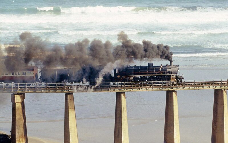 Steam Train on Bridge — Black