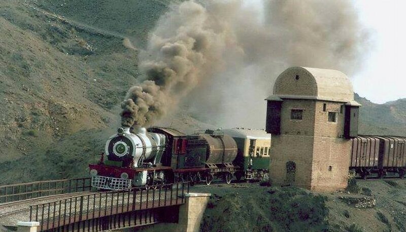 Steam Train on Bridge — Brown