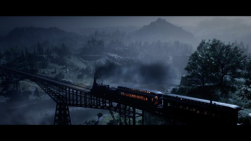 Steam Train on Bridge — Dark Blue