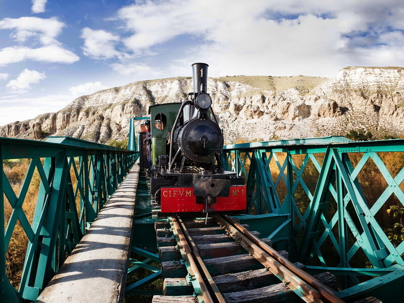 Steam Train on Bridge — Green, Dramatic, Afternoon, Photograph, Mountain