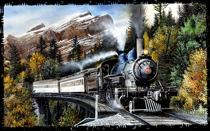 Steam Train on Bridge — Green, Dramatic, Autumn