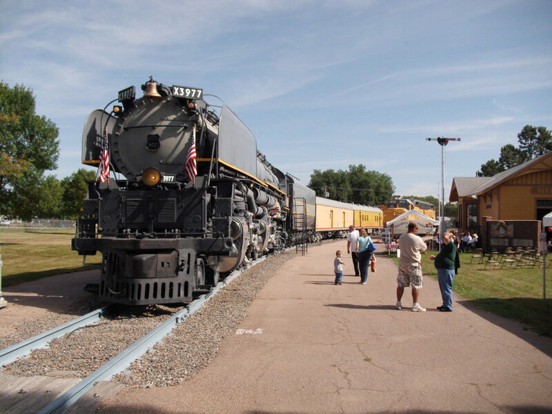 Steam train on display at a museum