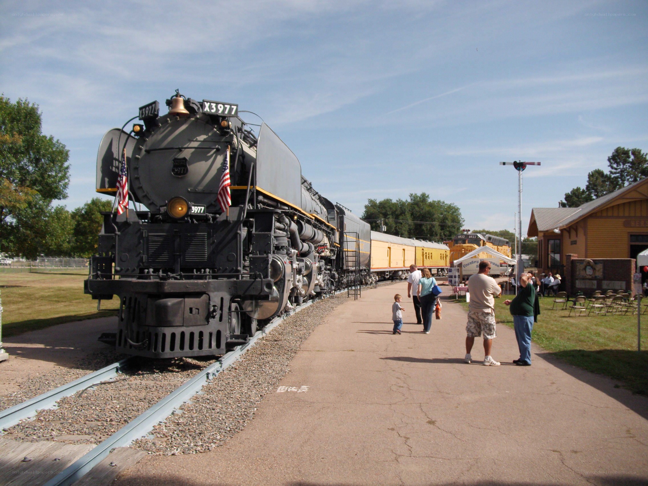 Steam train on display at a museum