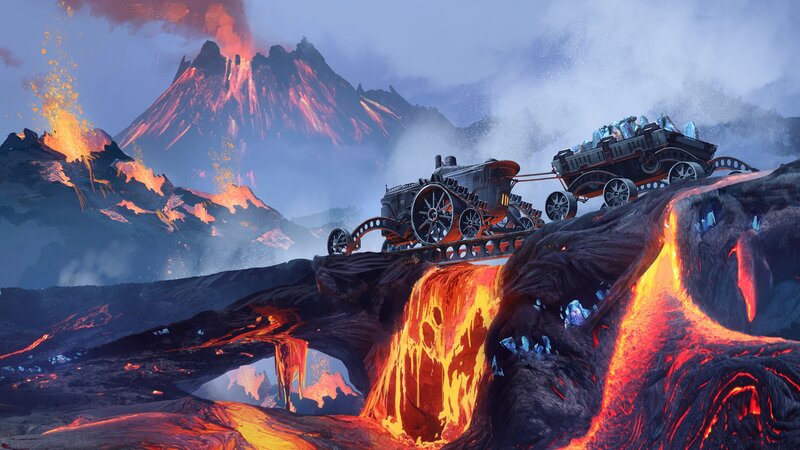 Steam Train on Lava Bridge