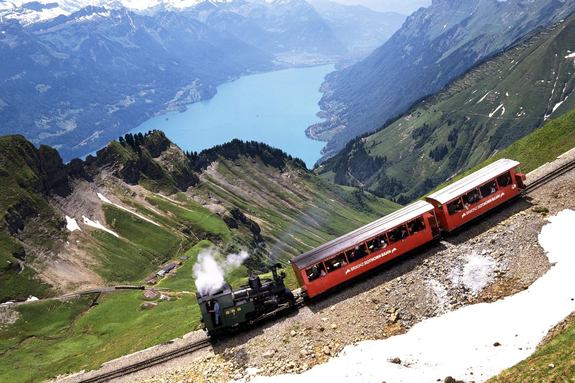 Steam train on mountain railway