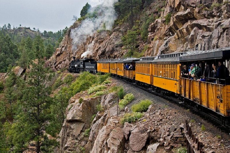 Steam Train on Mountain Track — Yellow