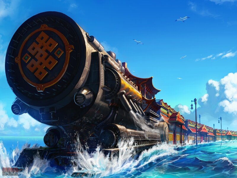 Steam train on the ocean