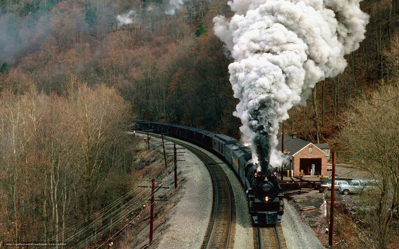 Steam Train on Track — Gray, Dramatic, Autumn