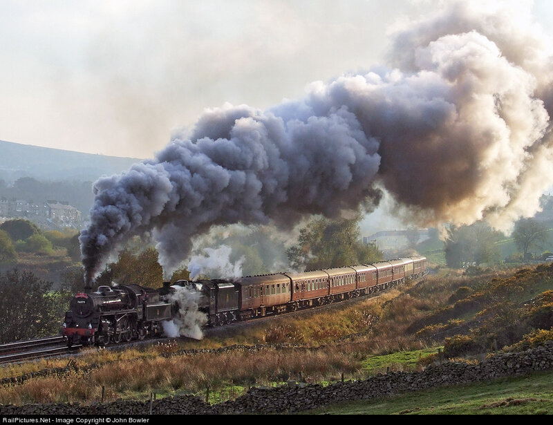 Steam Train on Track — Gray, Dramatic, Morning