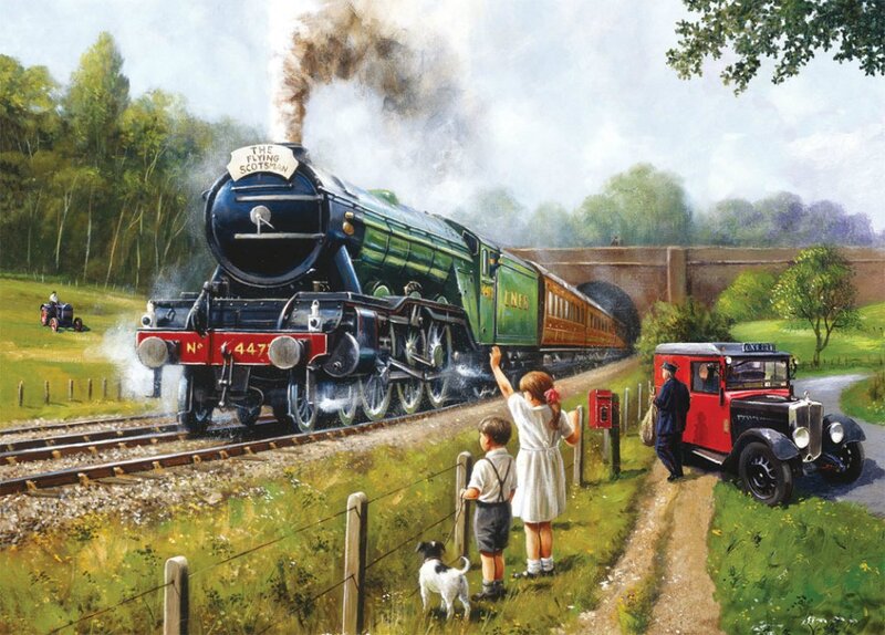 Steam Train on Track — Green, Serene
