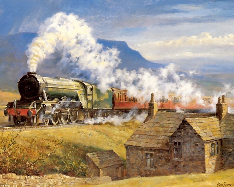 Steam Train on Track — Green