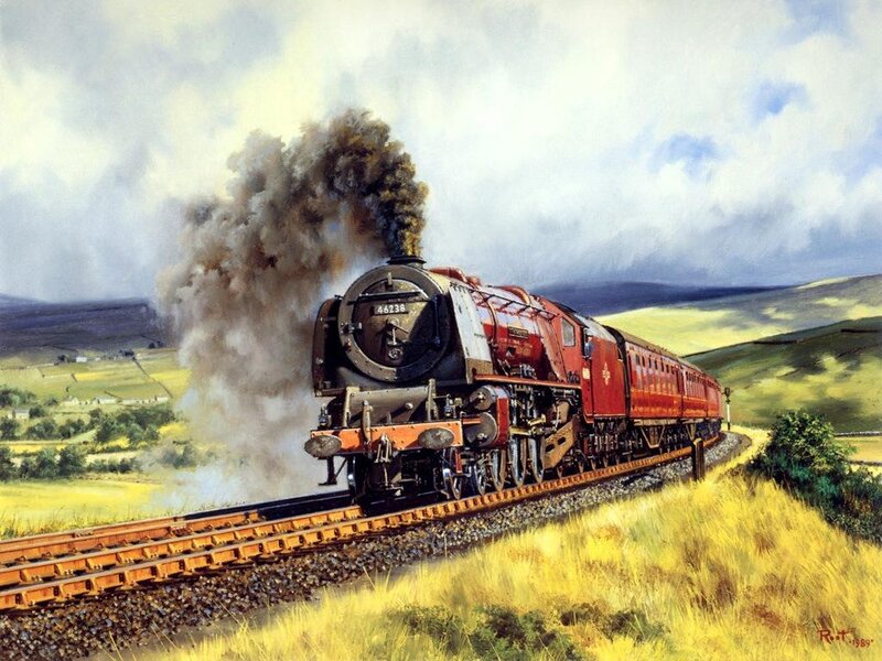 Steam Train on Track — Red