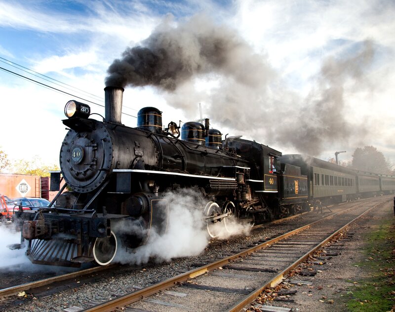 Steam train on tracks