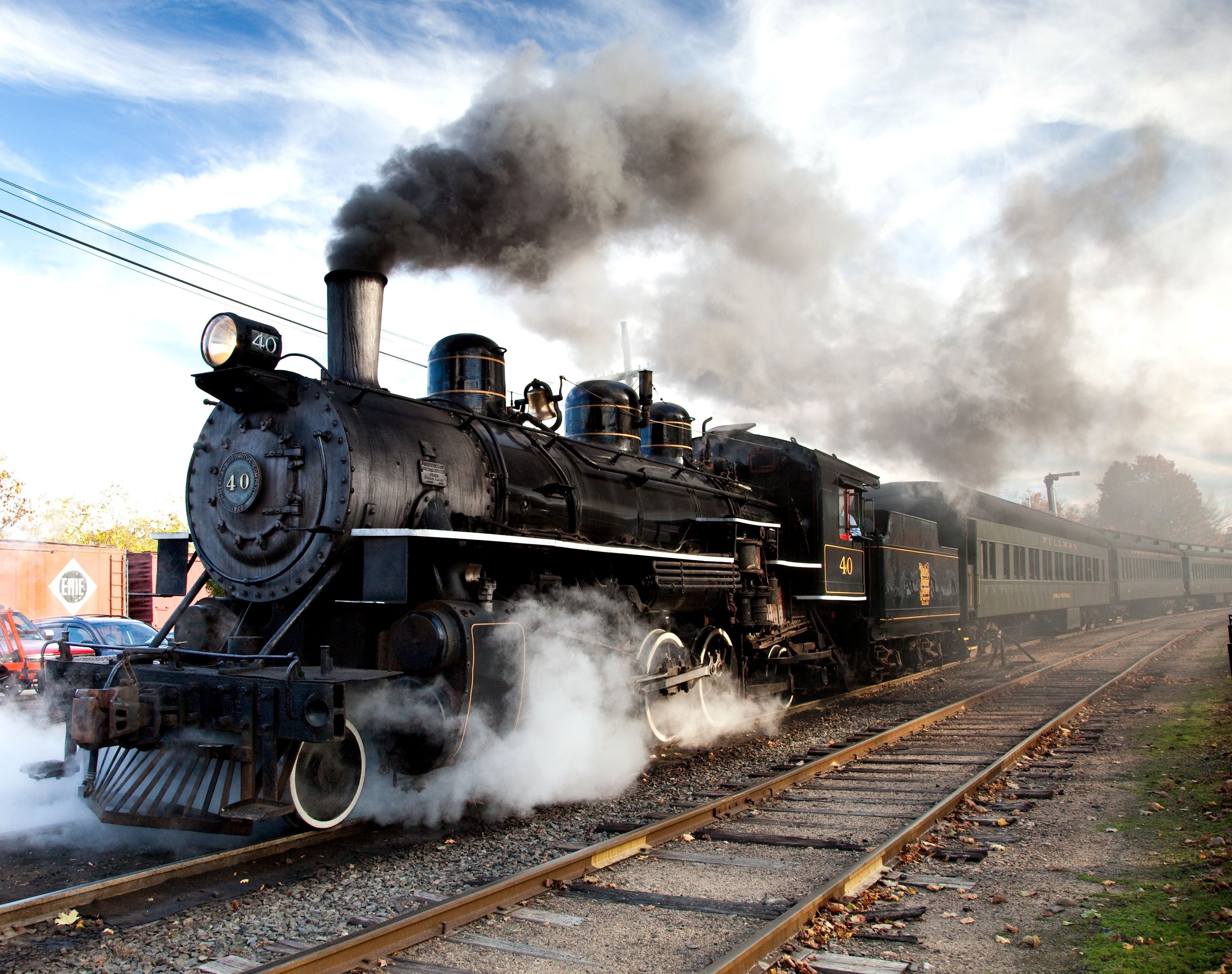 Steam train on tracks
