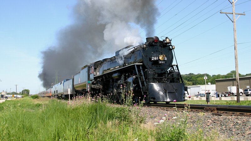 Steam train on tracks