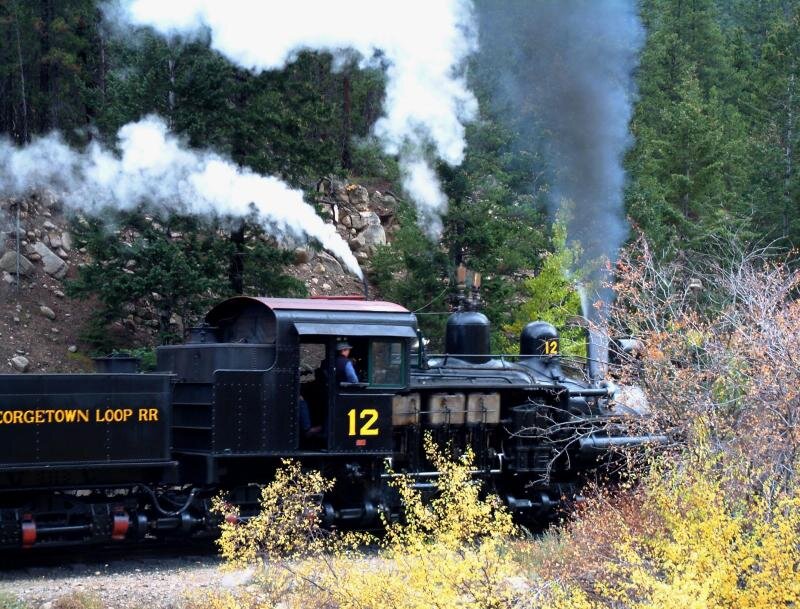 Steam Train on Tracks — Black, Active, Autumn