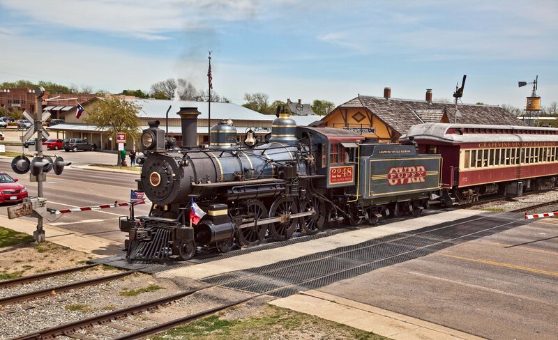 Steam Train on Tracks — Black, Calm, Afternoon, Photograph