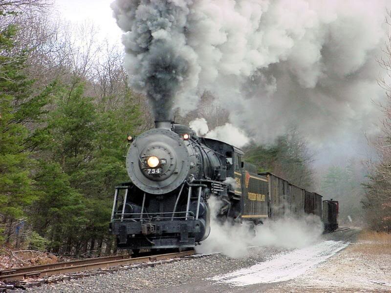 Steam Train on Tracks — Black, Dramatic