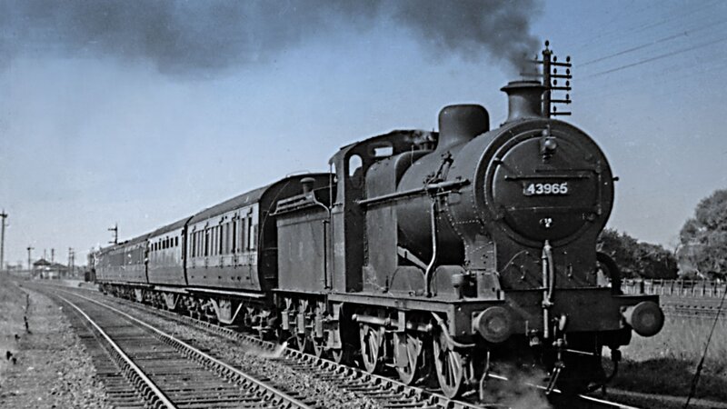 Steam Train on Tracks — Black, Industrial, Afternoon, Photograph