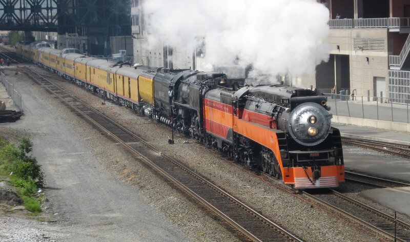 Steam Train on Tracks — Black, Industrial, Afternoon