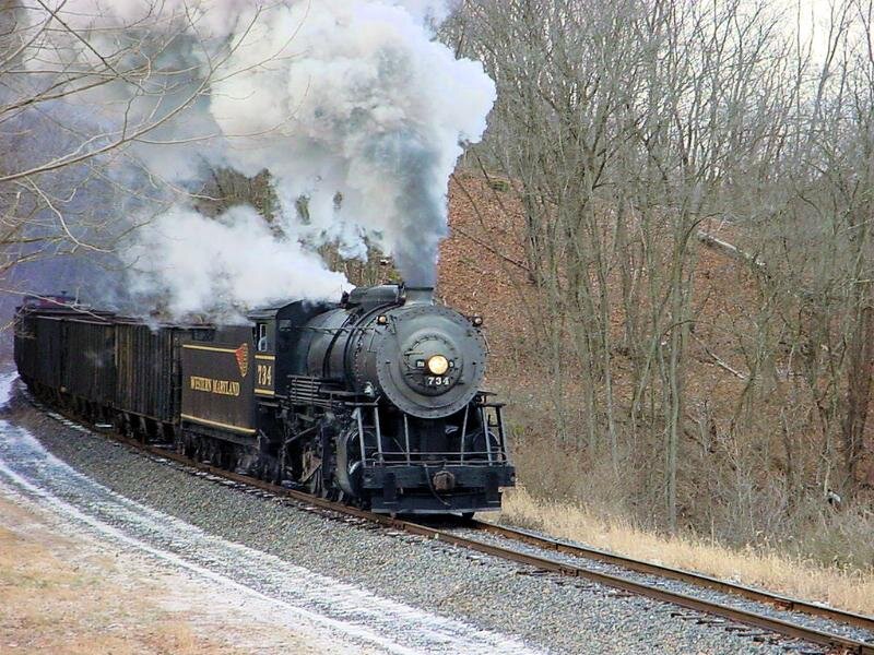Steam Train on Tracks — Black, Industrial