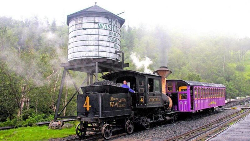Steam Train on Tracks — Black, Misty