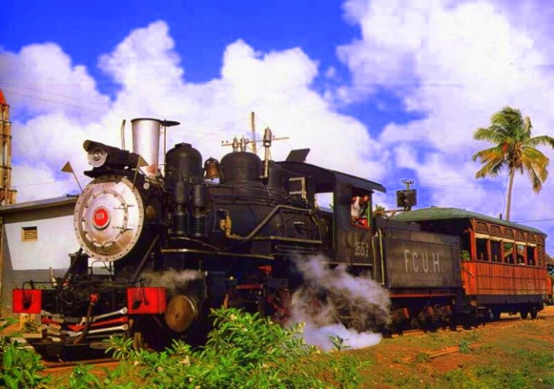 Steam Train on Tracks — Blue, Bright