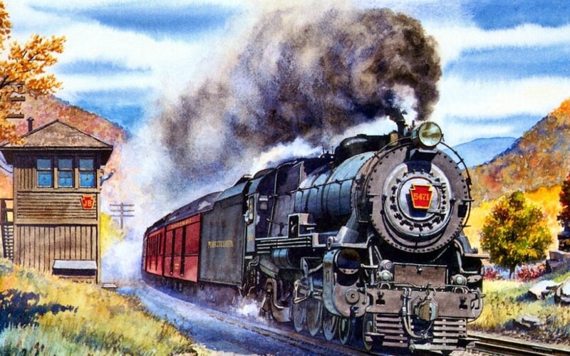Steam Train on Tracks — Blue, Dynamic